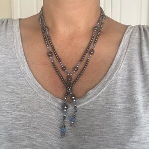 Elegant Silver and Blue Beaded Necklace